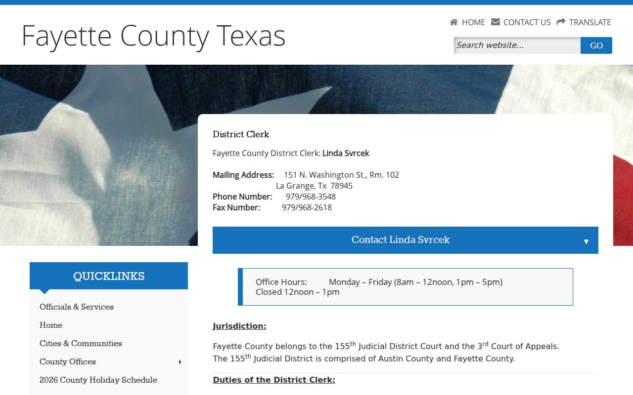 Fayette County criminal court cases District Clerk page