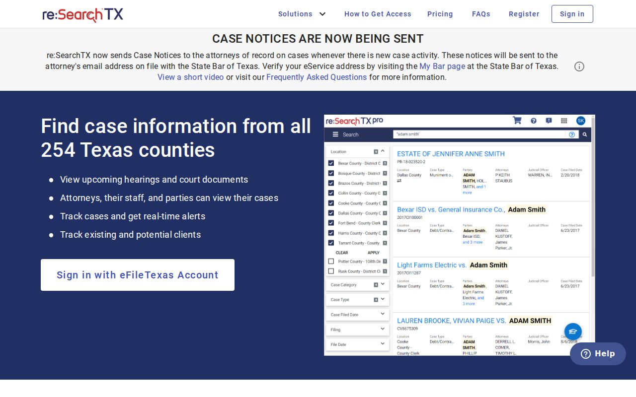Fayette County criminal court cases re:SearchTX platform