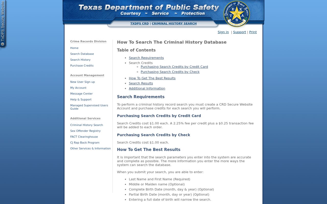 Fayette County criminal record DPS search help and credits